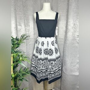 NWT MAGGY LONDON Women’s Printed Sleeveless Midi Dress Black & White Sz 6